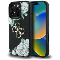 Juodas grublėtas iPhone 16 Pro dėklas su 4G logotipu Guess