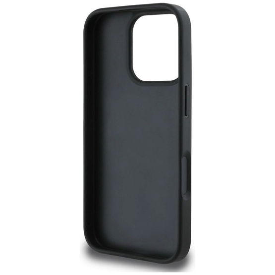 Juodas grublėtas iPhone 16 Pro dėklas su 4G logotipu Guess