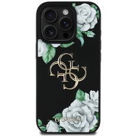 Juodas grublėtas iPhone 16 Pro dėklas su 4G logotipu Guess