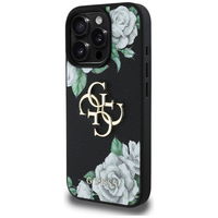 Juodas grublėtas iPhone 16 Pro dėklas su 4G logotipu Guess