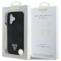 iPhone 16 juodas MagSafe dėklas su reljefiniu logotipu Guess
