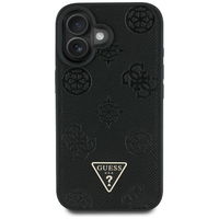 iPhone 16 juodas MagSafe dėklas su reljefiniu logotipu Guess
