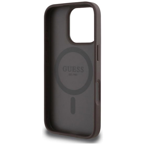 Rudos spalvos iPhone 16 Pro dėklas su MagSafe funkcija Guess