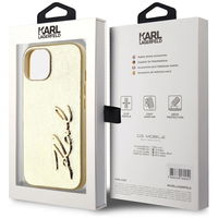 Auksinis iPhone 15 dėklas su metalo efektu Karl Lagerfeld