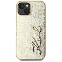 Auksinis iPhone 15 dėklas su metalo efektu Karl Lagerfeld