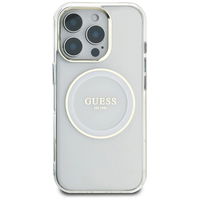Permatomas baltas MagSafe dėklas iPhone 16 Pro su logotipu Guess