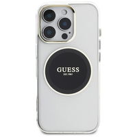 Permatomas juodas MagSafe dėklas iPhone 16 Pro su logotipu Guess