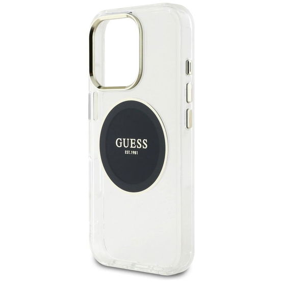 Permatomas juodas MagSafe dėklas iPhone 16 Pro su logotipu Guess