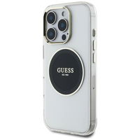 Permatomas juodas MagSafe dėklas iPhone 16 Pro su logotipu Guess