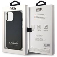 Juodas odinis iPhone 15 dėklas su apsauga Karl Lagerfeld