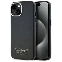 Juodas odinis iPhone 15 dėklas su apsauga Karl Lagerfeld