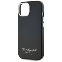 Juodas odinis iPhone 15 dėklas su apsauga Karl Lagerfeld