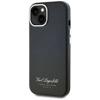 Juodas odinis iPhone 15 dėklas su apsauga Karl Lagerfeld