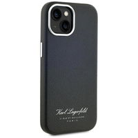 Juodas odinis iPhone 15 dėklas su apsauga Karl Lagerfeld