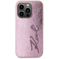 Rožinis silikoninis iPhone 15 Pro dėklas su metaliniu logotipu Karl Lagerfeld