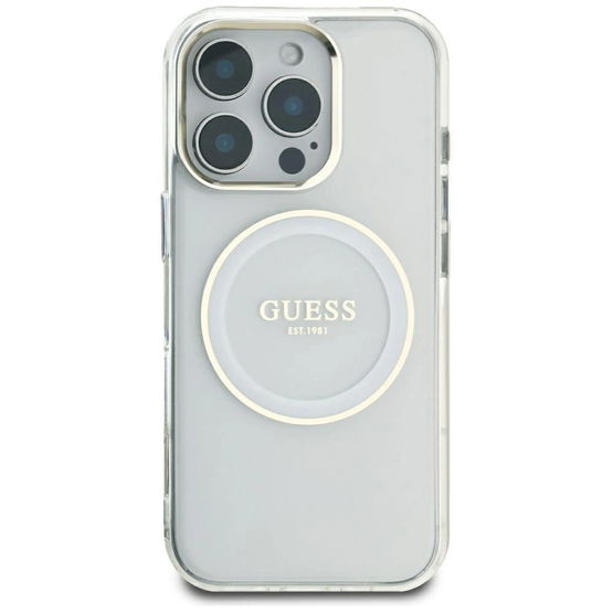 iPhone 16 Pro Max baltas MagSafe dėklas su logotipu Guess