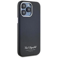 Juodas odinis iPhone 15 Pro dėklas su apsauga Karl Lagerfeld