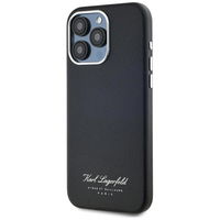 Juodas odinis iPhone 15 Pro dėklas su apsauga Karl Lagerfeld