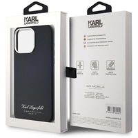 Juodas odinis iPhone 15 Pro dėklas su apsauga Karl Lagerfeld