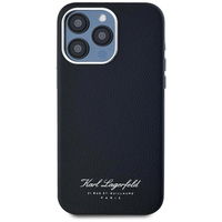 Juodas odinis iPhone 15 Pro dėklas su apsauga Karl Lagerfeld