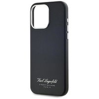Juodas odinis iPhone 15 Pro dėklas su apsauga Karl Lagerfeld