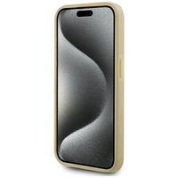 Auksinis telefonas dėklas iPhone 15 Pro su metaliniu paviršiumi Karl Lagerfeld