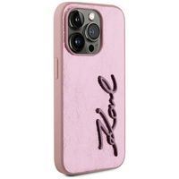 iPhone 15 Pro Max dėklas rožinis su metaliniu logotipu Karl Lagerfeld