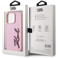 iPhone 15 Pro Max dėklas rožinis su metaliniu logotipu Karl Lagerfeld
