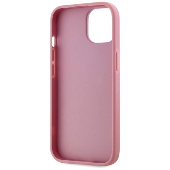 Rožinis silikoninis iPhone 15 dėklas su logotipu Karl Lagerfeld