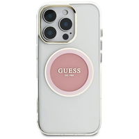 Skaidrus rožinis iPhone 16 Pro Max“ dėklas su MagSafe funkcija Guess