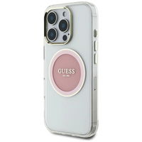Skaidrus rožinis iPhone 16 Pro Max“ dėklas su MagSafe funkcija Guess