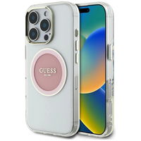 Skaidrus rožinis iPhone 16 Pro Max“ dėklas su MagSafe funkcija Guess