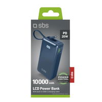 Išorinė baterija 10000 mAh su USB-C laidu ir ekranu SBS – tamsiai pilka