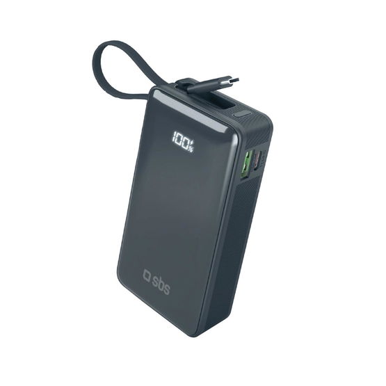 Išorinė baterija 10000 mAh su USB-C laidu ir ekranu SBS – tamsiai pilka