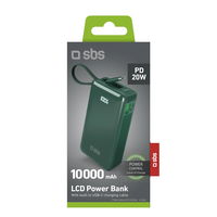 Išorinė baterija 10000 mAh žalia su USB-C laidu ir ekranu SBS