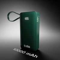 Išorinė baterija 10000 mAh žalia su USB-C laidu ir ekranu SBS