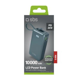 Išorinė baterija pilka 10000 mAh su USB-C laidu ir ekranu SBS