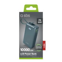 Išorinė baterija pilka 10000 mAh su USB-C laidu ir ekranu SBS
