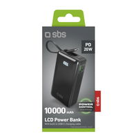 Išorinė baterija 10000 mAh su USB-C laidu ir ekranu SBS