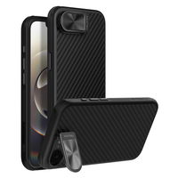Juodas magnetinis telefono dėklas su kameros apsauga ir stovu iPhone 16e Nillkin