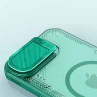 Žalias magnetinis iPhone 16e dėklas su stovu ir kameros dangteliu Nillkin