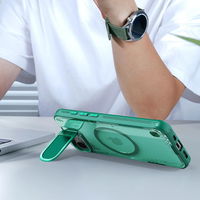 Žalias magnetinis iPhone 16e dėklas su stovu ir kameros dangteliu Nillkin