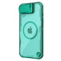 Žalias magnetinis iPhone 16e dėklas su stovu ir kameros dangteliu Nillkin