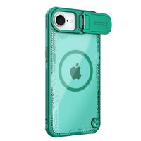 Žalias magnetinis iPhone 16e dėklas su stovu ir kameros dangteliu Nillkin