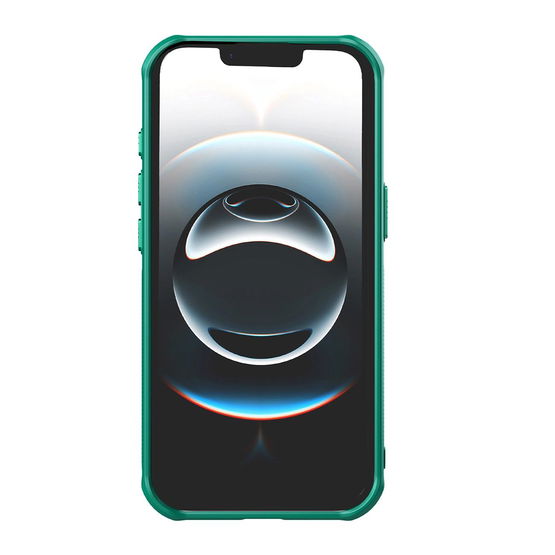 Žalias magnetinis iPhone 16e dėklas su stovu ir kameros dangteliu Nillkin