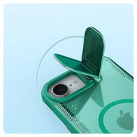 Žalias magnetinis iPhone 16e dėklas su stovu ir kameros dangteliu Nillkin