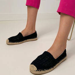 Moteriškos juodos ažūrinės espadrilės su platforma Plevis