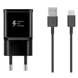 Sieninis įkroviklis su USB-A greitu įkrovimu ir USB-C laidu 15W juodas Samsung