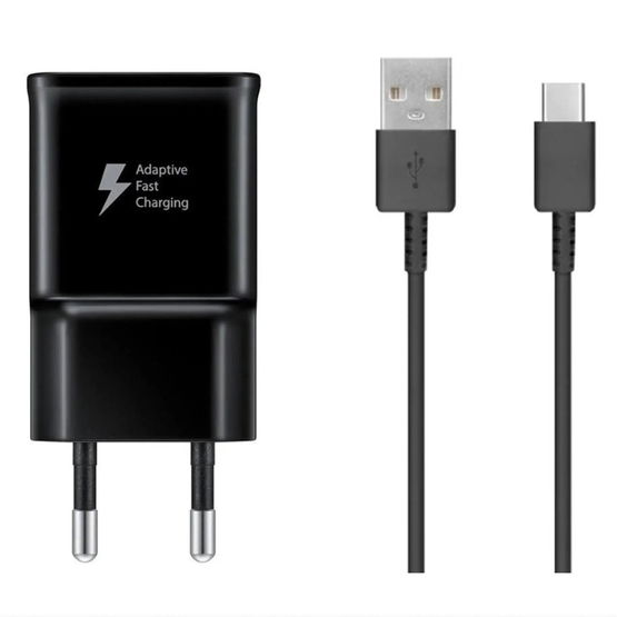 Sieninis įkroviklis su USB-A greitu įkrovimu ir USB-C laidu 15W juodas Samsung