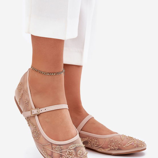 Balerinos smėlio spalvos su nėriniais ir dirželiu Step in Style